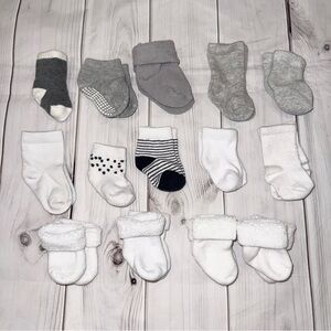 Bundle of White and Black Baby Socks - Size 0-3 Months